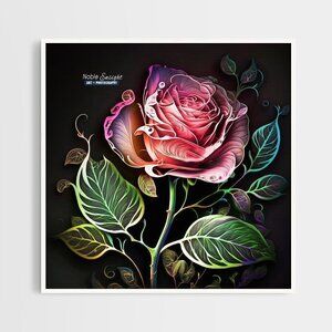 8x8 Single Rose Illustration Art Watercolor Oil‎ Painting Print